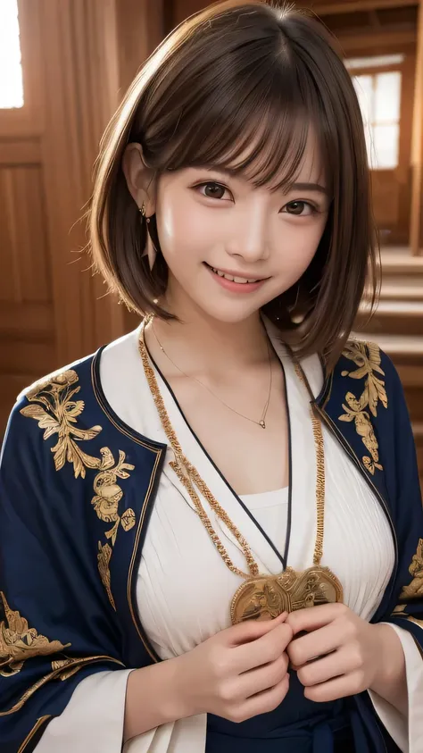 closeup shot , Best picture quality (8K, high resolution, Masterpiece: 1.2), super detailed,  215 Short Hair, 16-year-old woman, 

Situation: Scene in an ancient temple where arrows are shot as part of a ritual.
Clothing: Ancient robes or ceremonial garb, ...