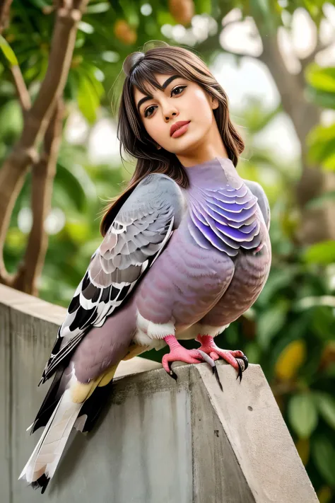 Hansika Motwani is a pigeon bird, She is a bird but her head looks like girl, from neck to full body looks like pigeon bird. Pigeon legs, pigeon wings. Bird body, pigeon body,   perfect picture, perfect bird, real bird, Real head replace with real pigeon h...