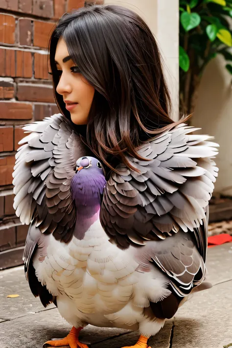 Hansika Motwani is a pigeon bird, She is a bird but her head looks like girl, from neck to full body looks like pigeon bird. Pigeon legs, pigeon wings. Bird body, pigeon body, perfect picture, perfect bird, real bird, Real head replace with real pigeon hea...