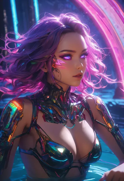 cyborg woman, 1girl, glowing tubes, surreal surrealistic dreamlike masterpiece award winning extraordinary detailed work by chang kitchin vaporwave dystopian extremely detailed highly detailed futuristic cleveland ohio cinematic rim lighting octane renderi...