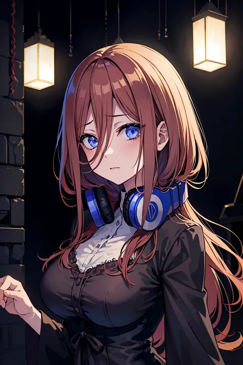 (studio lighting:1.2), Miku nakano, goth style, 1 girl, nakano_Miku, black and white manga style,Junji Ito,horor,hight contrast,extreme shadows,haunting atmosphere,scary and mysterious scenes,mind-blowing visuals,creepy and unsettling,meticulous cross work...