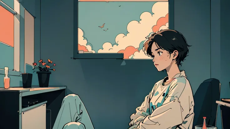 アニメ girl sitting on floor looking out window at city, アニメ aesthetic, アニメ vibes, lofi artstyle, Lo-fi portrait by the window, Watching the Sunset. アニメ, Lofty Girl, アニメ art wallpaper 4 k, アニメ art wallpaper 4k, アニメ art wallpaper 8 k, アニメ background art, Lofi ...