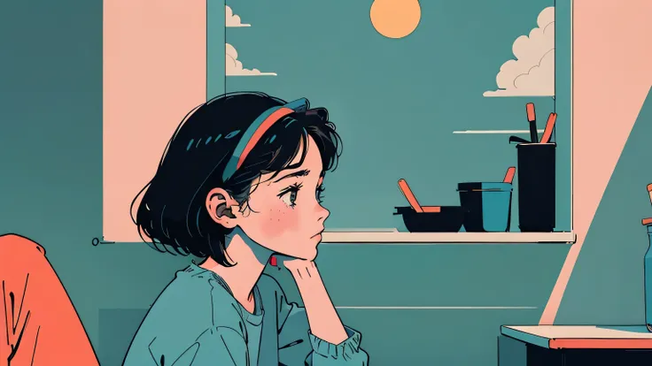 アニメ girl sitting on floor looking out window at city, アニメ aesthetic, アニメ vibes, lofi artstyle, Lo-fi portrait by the window, Watching the Sunset. アニメ, Lofty Girl, アニメ art wallpaper 4 k, アニメ art wallpaper 4k, アニメ art wallpaper 8 k, アニメ background art, Lofi ...