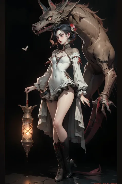  ((best quality)), ((masterpiece)), (detailed), very skinny, prominent collarbones, skinny arms, flat stomach, visible hip bones, red and white clothing, Bloodborne inspired, occult aesthetic, occult, detailed and intricate steampunk and detailed gothic, N...