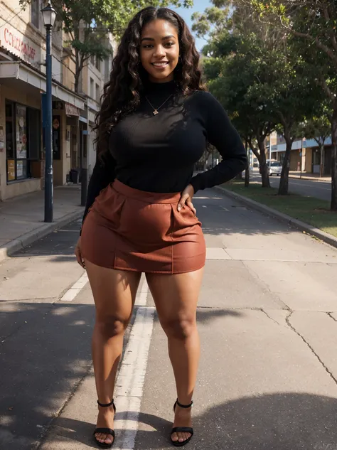 full body on foot, up and down, red skirt, sweater red, alone, smiling black woman, curly hair,curlys, street of bamaga australia, young goddess, gorgeous black lady, gorgeous black woman, gorgeous female, light skin, beautiful goddess, 24 years old, beaut...