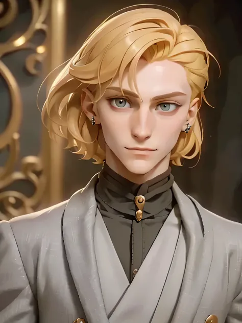 Nikolai has golden hair., shaved on one side and styled on the other, yellow eyes and slightly crooked nose, he has a beautiful face, "the features of a fairy-tale prince are outlined". He is described as extremely charming, handsome and smiling