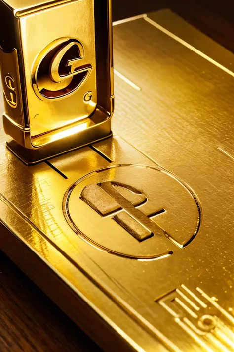 Create a logo, with the letter g superimposed on the letter o then write the word Garimpo in gold letters, with several lines within the letters, allowing the back plane to appear.