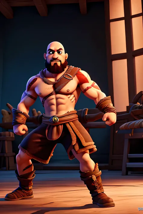 Kratos, the god of war fighting Style: Disney pixar 3d animation