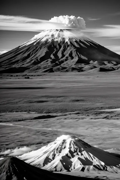 black and white chimborazo volcano with shadow effect 




