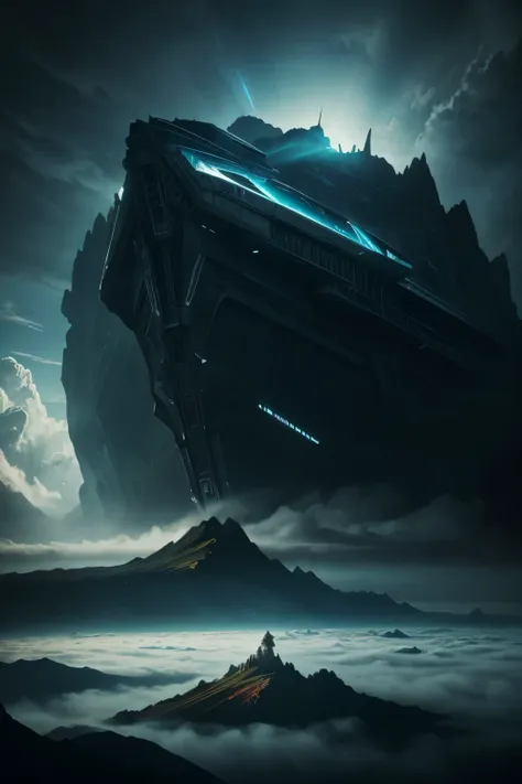 a majestic griffin, floating mountain island, vast ocean of clouds, photorealistic, cinematic lighting, dramatic composition, epic scale, hyperdetailed, fantasy landscape, gritty sci-fi, detailed mechanical spaceship, lone astronaut, exploration, derelict,...