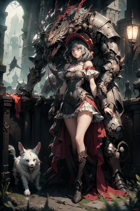  ((best quality)), ((masterpiece)), (detailed), very skinny, prominent collarbones, skinny arms, flat stomach, visible hip bones, red and white clothing, Bloodborne inspired, occult aesthetic, occult, detailed and intricate steampunk and detailed gothic, N...