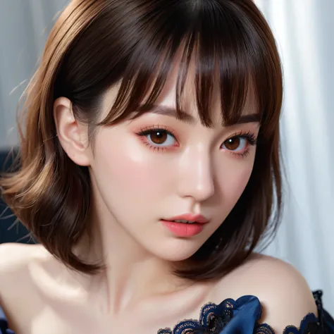 photorealistic Realism 16K Quality: (ultra absurd quality, extremely detailed detail, ultra resolution, clear sharp focus, not blurry, (Realistic brown_eyes:1.3))), perfect dark_eyeshadows:1.2, super Detailed, beautiful little nose, ((V-line jaw)), pink_li...