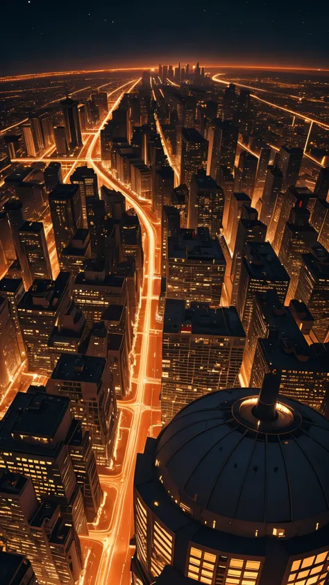 City on night mars with buildings and spaceships