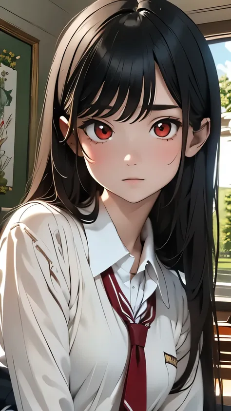 (Surreal), (8K), (Very detailed), (Best illustrations), (Beautiful attention to detail), (Highest quality), (Super detailed), (masterpiece), (wallpaper), (Detailed face), alone, (school uniform: 1.3), Looking at the audience, Exquisite detail, Black Hair, ...