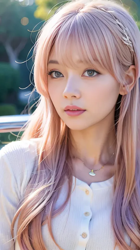 Ai Hoshino, beige pink hair, Blue Hair,Long Hair, favorite , beautiful, Shining Eyes, stars are reflected in my eyes, Idol, ２By people, 2 girls, Long pink hair