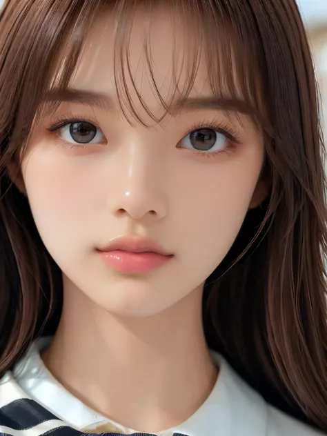 (Tabletop:1.4, Realistic:1.4, 8K), Highest quality, masterpiece, Ultra-high resolution, Perfect dynamic composition, Big Face、Round face、((Light brown hair, Long Hair, Layered Hair))、Highly detailed skin and facial textures:1.3, Limb details, 1 Girl, Cute ...