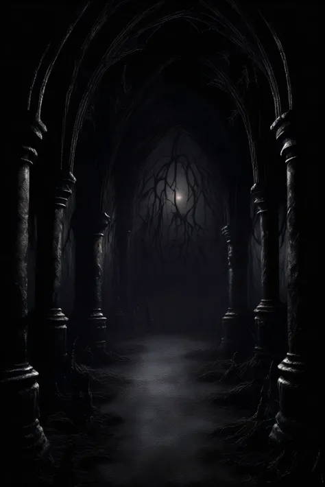 Dark Fantasy - Gothic scene with pure black background with a little horror atmosphere black shadows