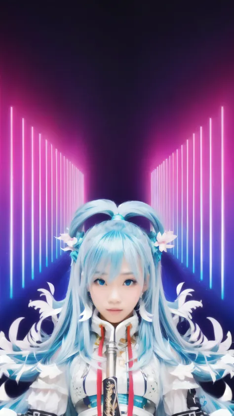 create realistic image from a close up of a 
Indonesia girl 25 years old with long hair and a sword, pink twintail hair and cyan eyes, very realistic and very detailed,