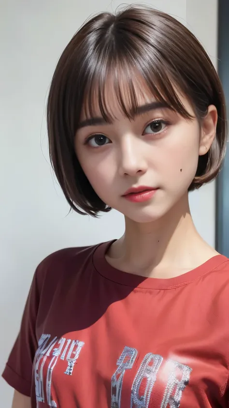 ((Highest quality)),(masterpiece:1.4),Raw photo,8K,((Best image quality)), ((Highest Resolution)),Beautiful face in every detail,Very detailed,Gentle expression,(One Woman:1.3 ),Realistic,photo Realistic,(Very Short Hair:1.4),(Beautiful woman),(Cute Japane...