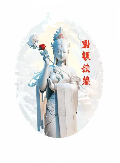 Statue of Aalfed，Depicting a woman holding a red flower, win, win of the southern seas, nanquan, shui mo hua, White-haired deity, contented female Buddha, Chinese Goddess, Xianxia, sha xi, Buddha, shan shui, Ghost Festival