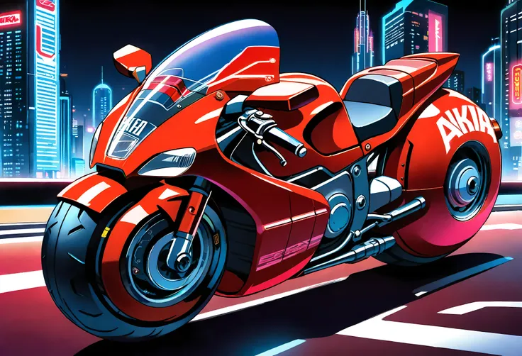 create a detailed image of a futuristic motorcycle inspired by the iconic bike from the classic akira manga/anime. the motorcycl...