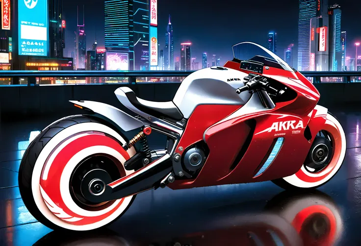 create a detailed image of a futuristic motorcycle inspired by the iconic bike from the classic akira manga/anime. the motorcycl...