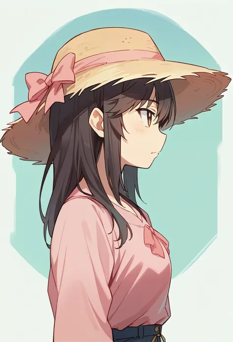 anime,Profile of a girl,Pink clothes,Pink straw hat,Ultra HD, high quality, Very detailed, Official Art, Uniform 8k wallpaper, Super detailed, 32k