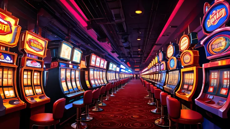 masterpiece, best quality, background, cyberpunk, neon lights, indoors, casino, depth of field,