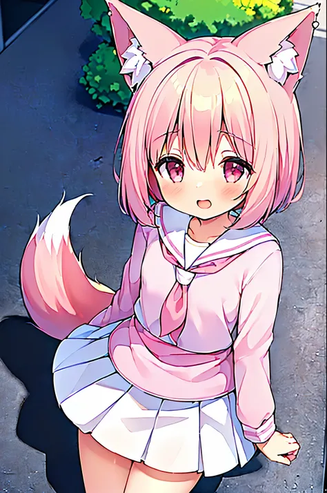 (((masterpiece))), (((最high quality))), (((high quality))), (((beautiful))), (((8K))), (((High resolution)) (((超High resolution))), (((High resolution))), (((Great illustrations))), (1 Girl:1.4), (Pink Short Hair:1.3), (Pink fox tail:1.4), (Pink fox tail:1...