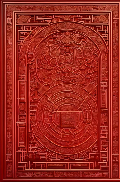 Kind old man，Kitchen God，God of Wealth，Chinese style，Traditional paper cutting，New Year Pictures，Red hue，symmetry，geometry，Folklore，Chinese Door Gods，poster，flat，HD，Ingots，Mahogany sword