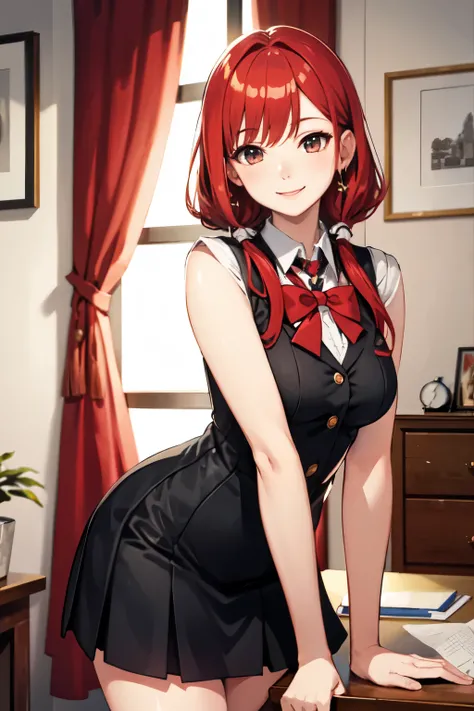 ((Highest quality)), ((masterpiece)), (detailed), high school girl，Lewd，Red hair，smile