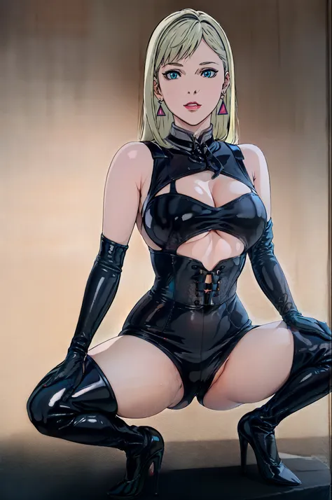 ((Yankee sitting))、((Poop sitting))、(((open legs:1.4)))、(((Wide-open legsでしゃがむ)))、(((Squat with your legs spread in an M-shape:1.4)))、BDSM、Queen、mistress、(((One girl)))、solo:1.8、(((Black latex elbow gloves:1.4 )))、(((Black latex corset dress:1.4)))、(((The ...