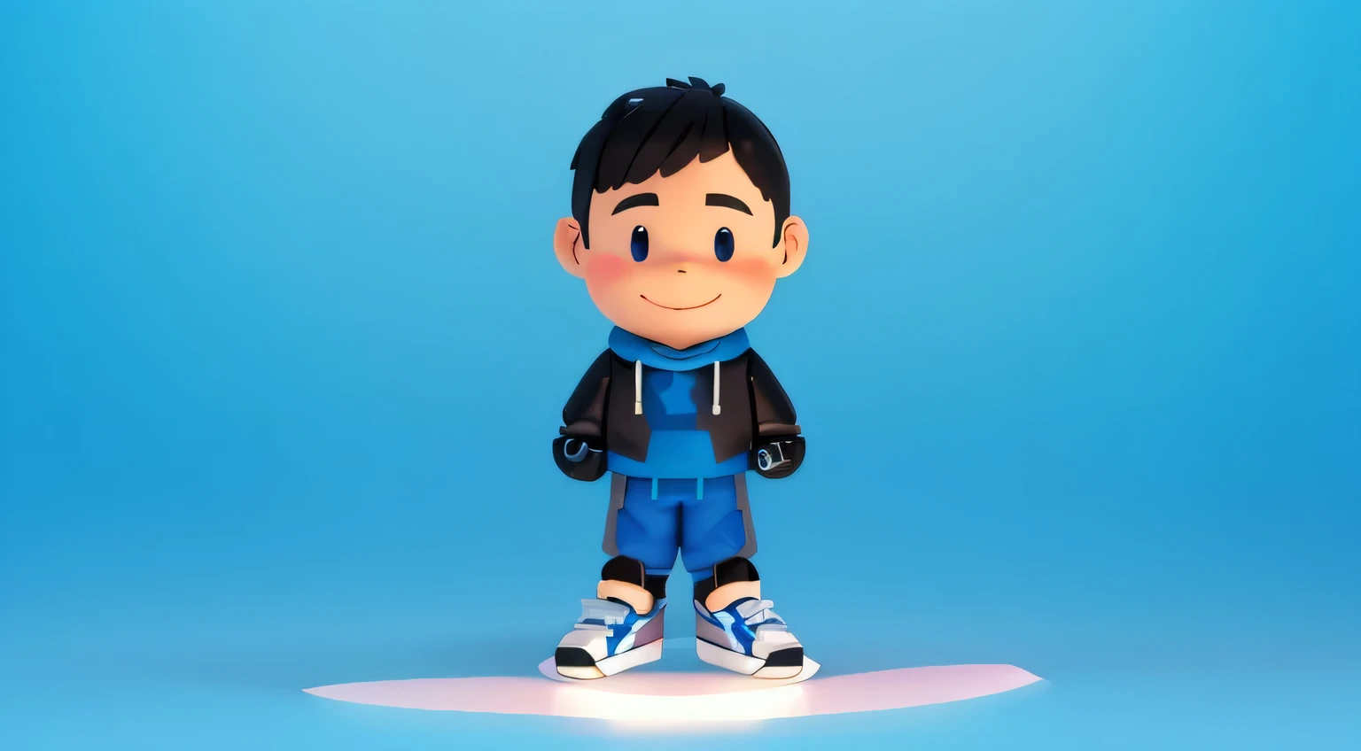 Standing on blue background、Wearing a hoodie，Cartoon boy wearing sneakers, Single character full body, Cute cartoon characters, 3d game avatar, Cartoon StyleIllustrations, Full body solo character, Cartoon art style, Simple Cartoon Style, Cartoon vector st...