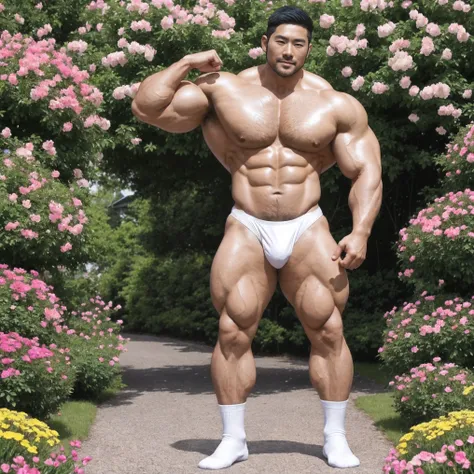 There is only one handsome Asian actor in the photo，35 years old，High target, Fitness，short hair, O-Shaped Beard，Perfect body, Dark skin color，Radiant Skin，Smooth skin，Shiny, shiny skin，Smooth pectoral muscles，No chest hair，No body hair，Muscle bulge, muscu...