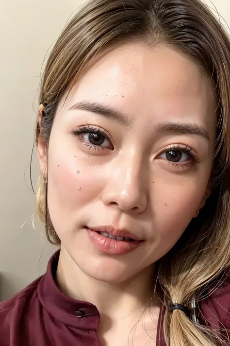 (Realistic:1.3、Ultra HD、Ultra-high resolution、8K、Female Japanese Housewife、寝室でBlowjobチオをするMature Woman:1.5、At the bed)、((Look Viewer:1.8))、(Extremely realistic skin texture:1.4)、(Realistic:1.3)、short hair、((Embarrassed expression:1.5))、(blonde:1.5)、48-year...