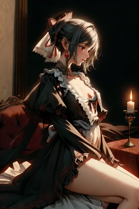  ((best quality)), ((masterpiece)), (detailed), very skinny, prominent collarbones, skinny arms, flat stomach, visible hip bones, red and white clothing, Bloodborne inspired, occult aesthetic, occult, detailed and intricate steampunk and detailed gothic, N...