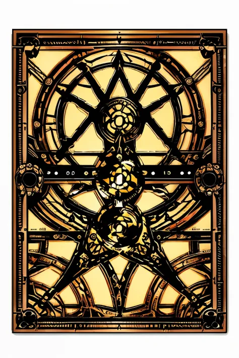 "a tarot card cover with an intricate and stylish design. the cover features detailed gears, cogs, and mechanical elements in a ...