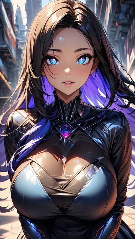 (Highest quality:1.2, Very detailed, Latest, Vibrant, Ultra-high resolution, High Contrast, masterpiece:1.2, Highest quality, Best aesthetics), (((1 Girl))), Highest quality, High detail, 4K, human, Robot Girl, Android Face(Metal), steel & Titanium Leather...