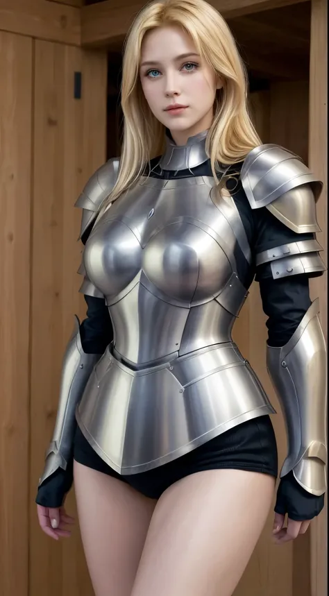 (Woman masterpiece) short clothes, large breasts, blonde hair, and armor covering, the lower part of the body