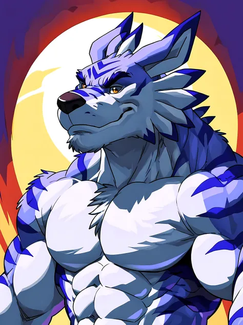 garurumon, 4k, high resolution, best quality, detailed, posted on e621, solo, anthro body, older male, masculine, male, very mas...