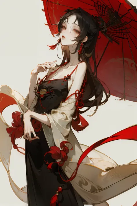 best quality, materpiece, detailed eyes, woman, ancient china, asian, prominent collarbones, black hair, red iris, wearing a hanfu, temple background, dreamy, mysterious, gloomy, dark, very skinny body, elegant