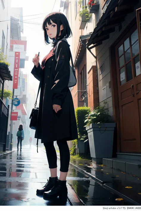 Anime key visual of a girl with black hair, official media, trending on pixiv, full body