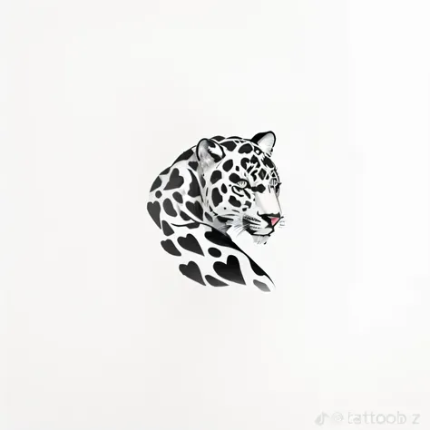 there is a black and white drawing of a leopard on a white background, jaguar head tatoodesign, identified ultra realistic, tatoo, It has a very realistic appearance, tatoo stencil, jaguar, leopardo da neve, 🐋 as 🐘 as 🤖 as 👽 as 🐳, 3 0, identified, by Emma ...