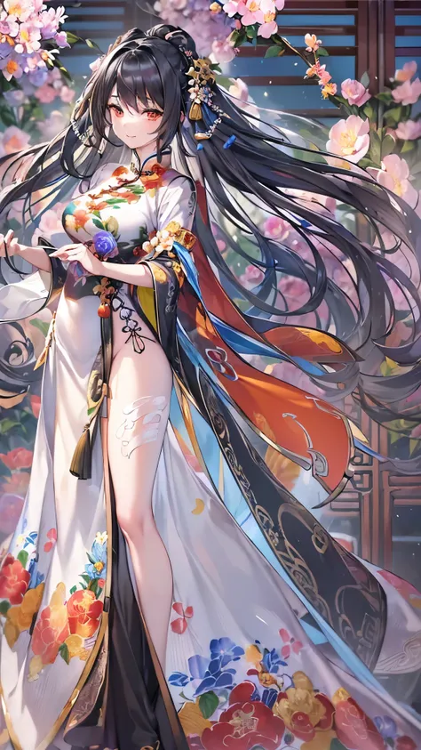 ((Highest quality)),(Ultra-high resolution),(Ultra-detailed new),(Detailed Description),((The best CG)),(masterpiece),Highly detailed art,A wonderful new art form,(Art with precise details:1.5), (Lady:1.4),(A colorful and detailed Chinese dress:1.7),(Beaut...