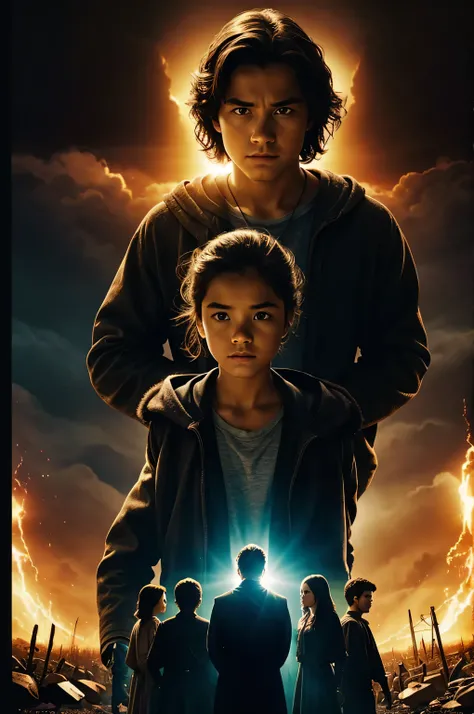 Intensely the film, a captivating poster. The composition exudes cinematic lighting and color gradation. The Bible is open, in an environment with teenagers watching.