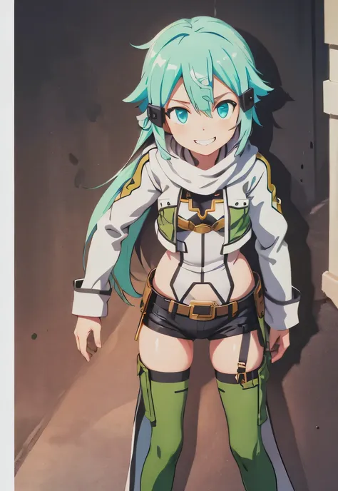 Sinon-GGO, Grin, whole body, (Fascinating, Fascinating, Charm:1.3), beautiful, (Very detailed, high quality:1.3)