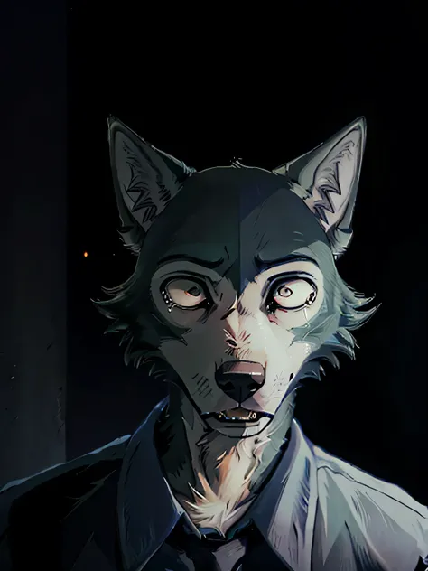 ((best qualityer)), ((work of art)), (detailded), wolves, anthropomorphic furry, legoshi, beastars, dark lighting, desperate exp...