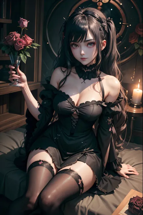 Hard Dark Gothic Makeup、Black dark eyeshadow、sad、Good skin radiance、Dark Gothicメイク、Dark smile、palace、The beauty of fragrance、24-years-old、Expression of intense sexual pleasure、Embarrassed look、Dark Gothic、Highest quality、Expression of sexual pleasure amid ...