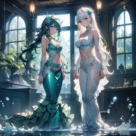 ((masterpiece, best quality)), delicate face，green， mermaid under the sea，scales，whole body，standing picture，large breasts，gradi...