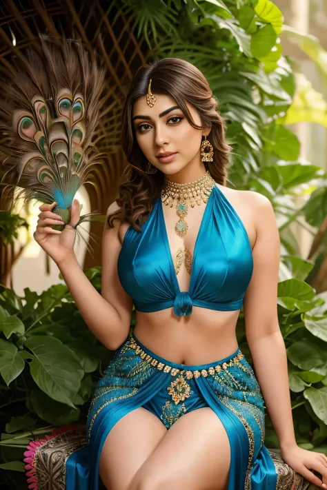 Hansika Motwani is a peafowl, she is real peafowl Bird. Her leg human leg. From neck to waist peafowl body. Head to neck Hansika Motwani head.